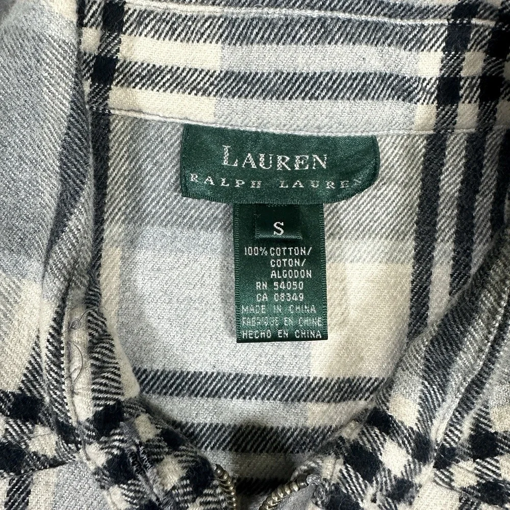 Lauren Ralph Lauren Flannel Shacket Mens S Grey Plaid Zip Cotton Shirt